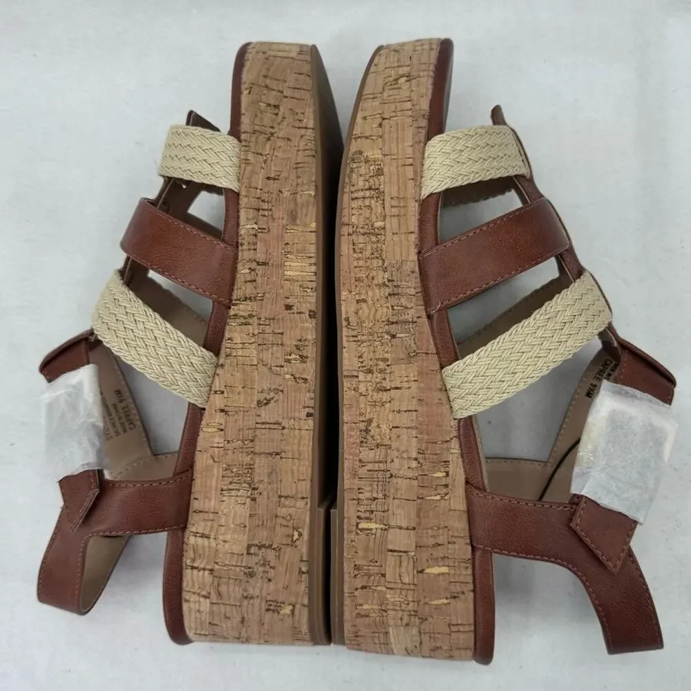 NWT Violet & Red Capree Woven Braid Wedge sz 9.5 Cognac Brown Sandals Stitch Fix